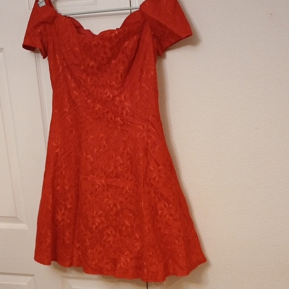 Roberta Bridal Red A-line Off-the-Shoulder Mini Dress